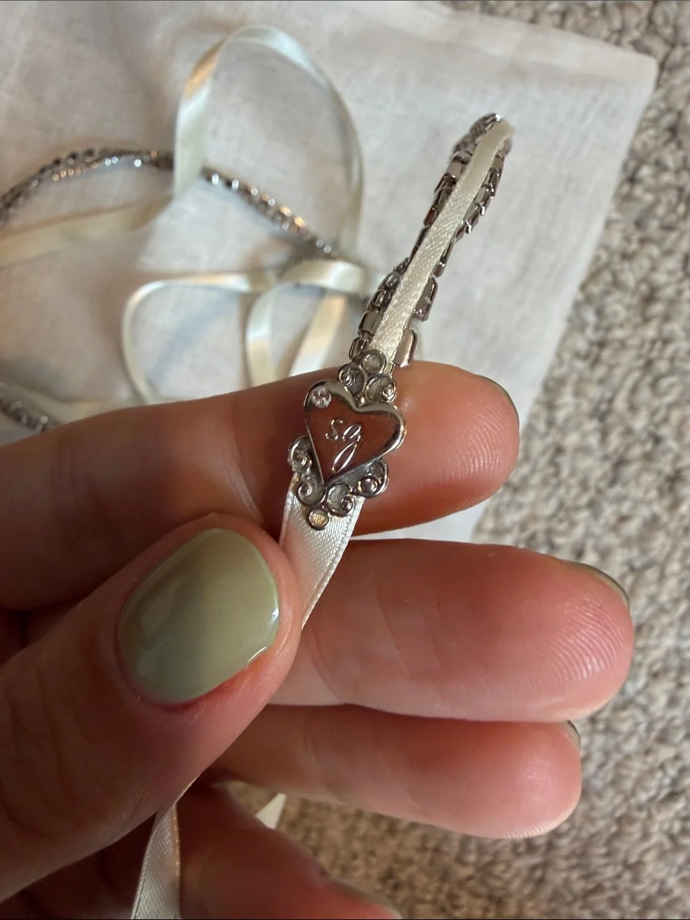 Sara Gabriel Silver Crystal Ribbon Tie Belt - Perfect for Bride!